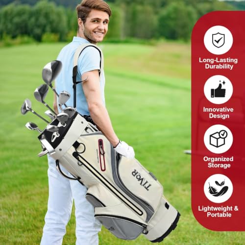 White 14-Way T-Lock Golf Cart Bag with Full-Length Dividers & 9 Pockets