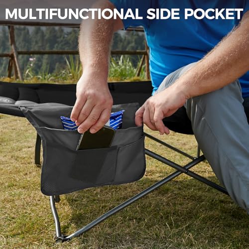 Timber Ridge 32.5in Extra Wide Heavy Duty Camping Cot - Black, Supports 450lbs