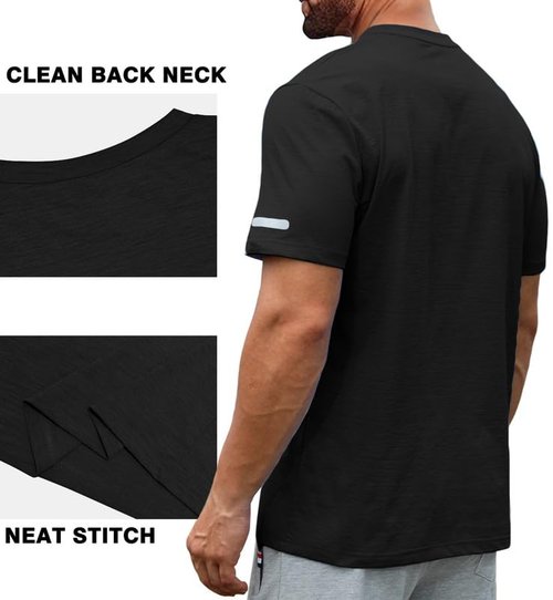 JVVOO Men's Muscle Slim Fit T-Shirt Workout Athletic Reflective Short Sleeve Tees Shirts for Night Running & Gym Black L