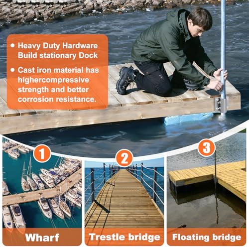 6 Pack Heavy Duty Dock Side Leg Pipe Holders - Galvanized Steel for Floating Docks