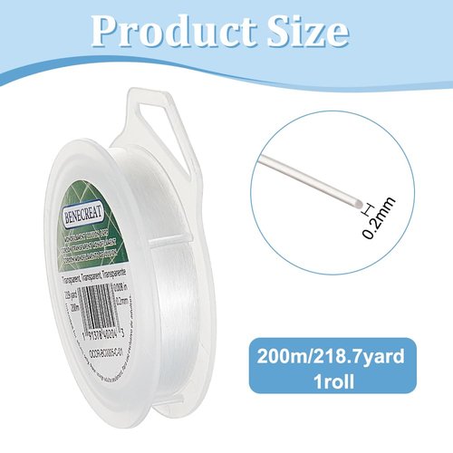 BENECREAT Fishing Nylon Beading Thread - 200m 0.2mm Wire for Jewelry, Bracelets & Hanging Crafts