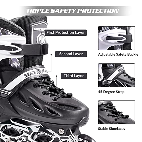 METROLLER Adjustable Inline Skates for Kids & Adults, Black XL (7-10 US) with Illuminated Wheels