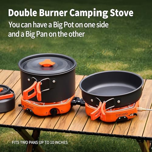 Orange Propane Double Burner Camping Stove with Carrying Bag - Portable Folding Gas Stove for Outdoor Cooking