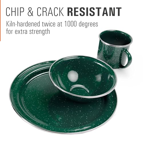 GSI Outdoors Pioneer Enamel 12-Piece Dinnerware Set for 4 People, Green