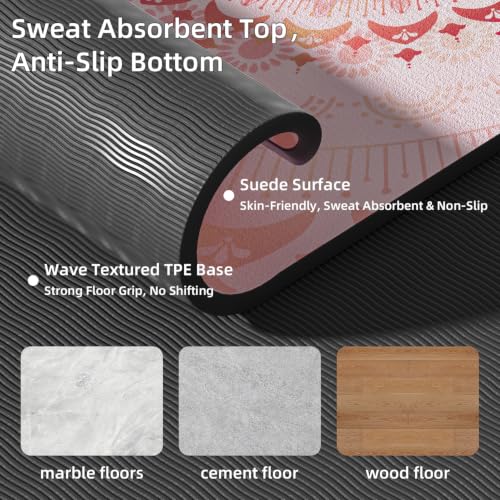 Pink 72x40 Inch Extra Thick Suede Yoga Mat - Non-Slip 10mm Cushion for Hot Yoga