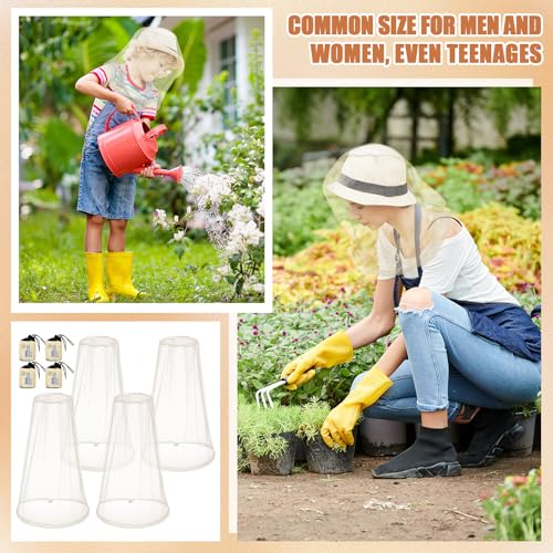 Mosquito Head Net Face Mesh Beige 4 Pack Outdoor Bug Protection