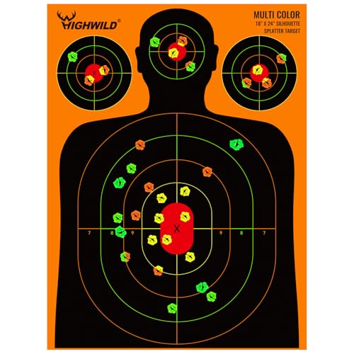 Highwild 50 Pack Silhouette Splatter Paper Targets 18x24 Inch - Bright Splash Colors for Shooting Practice