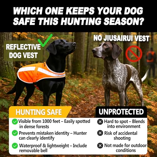 Reflective Dog Hunting Vest M - Blaze Orange Safety Vest with Removable Bell Waterproof Lightweight