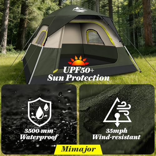 Mimajor 4 Person Instant Pop Up Camping Tent Waterproof Windproof