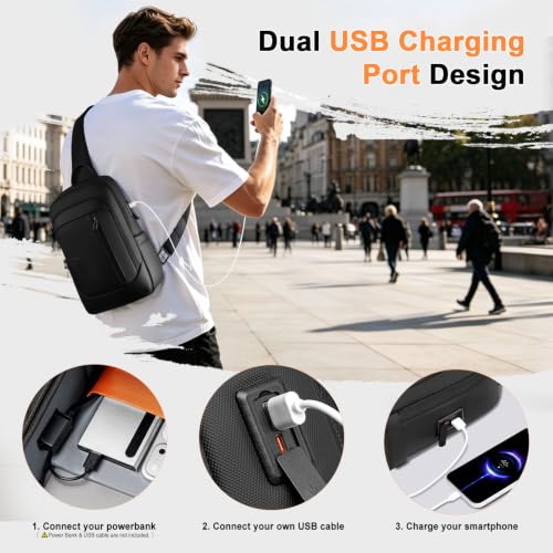Men's Crossbody Sling Bag 9L Water-Resistant Shoulder Bag for 11.3-Inch Tablet
