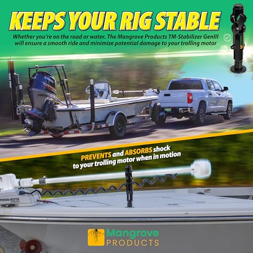 Gen3 Adjustable Trolling Motor Stabilizer - Gloss Black, No Drilling, Shock Absorber Support