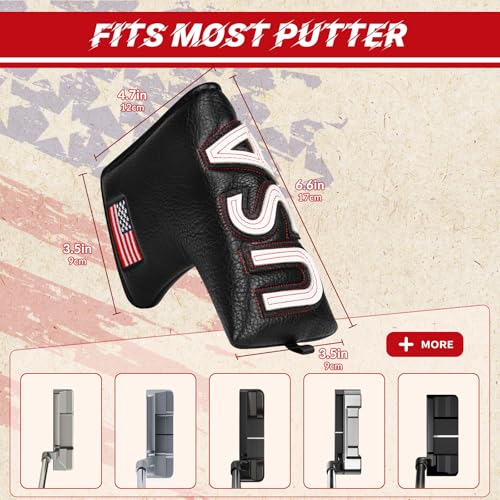 Patriotic Golf Head Cover Black Blade Putter USA Flag Interchangeable Tag