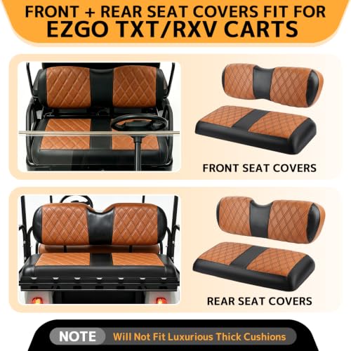 JAOGAUS Custom Fit Golf Cart Seat Covers for EZGO TXT 1994-2013 & RXV 2008-2026, Orange & Black, Front & Rear