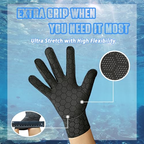 3mm Ultra Stretch Neoprene Water Gloves - Medium-Large Water Sports Gloves for Diving, Kayaking, Snorkeling