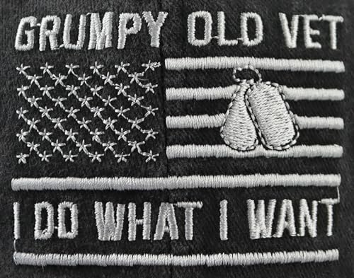 Grumpy Old Vet Hat for Men - USA Flag Veteran Baseball Cap, One Size, Black