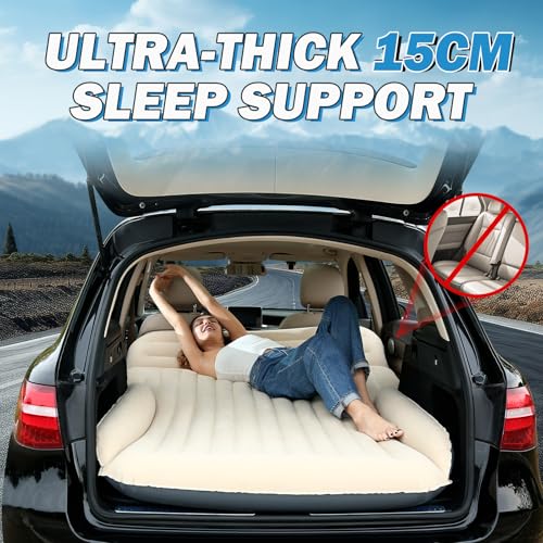 Ciremiv White SUV Air Mattress for Car Camping with Pillow & Pump, 6-Inch Thick