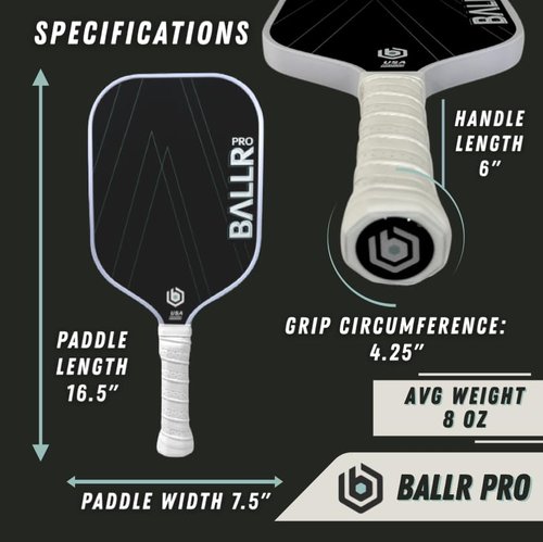 BALLR Pro Pickleball Paddle with T700 Carbon Fiber Surface for Increased Spin and Control - USAPA Approved