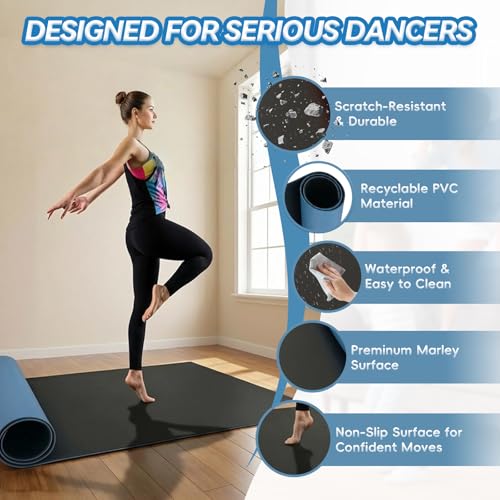 Dance Floor Roll-Out PVC Mat for Ballet Jazz Tap & Hip Hop Practice 6.6x3.9 ft