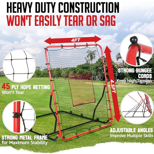 Baseball Rebounder Net 4x4.5 ft with 3 Adjustable Angles & Targets
