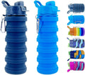 Skiennix Collapsible Water Bottles - 2 Pack Silicone Design with Carabiner | 500ml Portable Sport Bottles (Black & Blue)