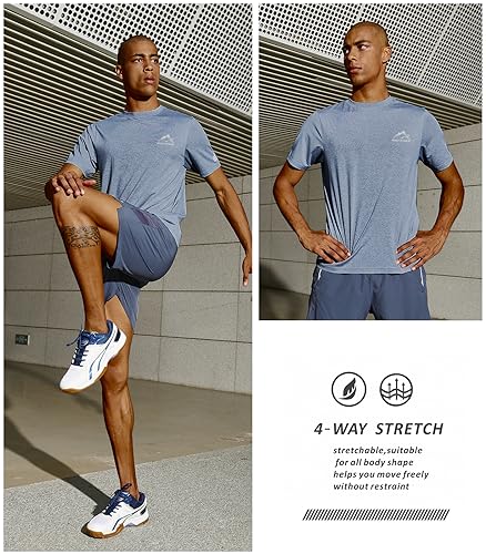Men's Quick Dry Workout Running Shirt - Large Blue Heather