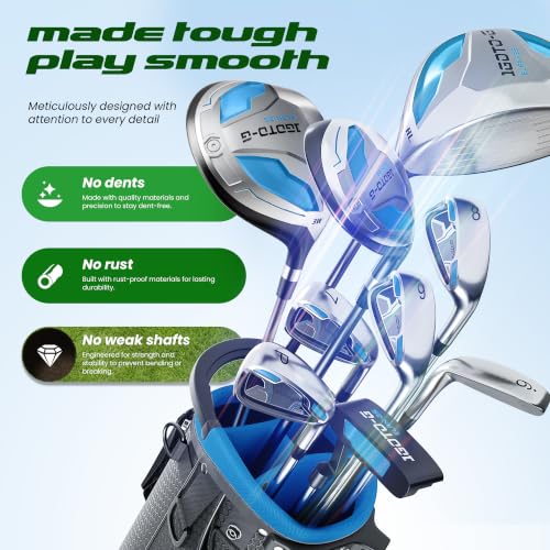 Right Hand Men's Blue Golf Clubs Set - Complete 11-Piece Golf Club Set with Stand Bag