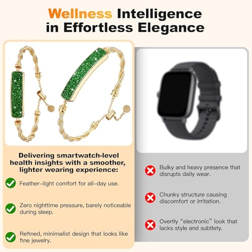 MUSINOTE Light Green Floral Gold Emerald 2-in-1 Crystal Smart Bracelet for Women with Heart Rate & Sleep Tracking