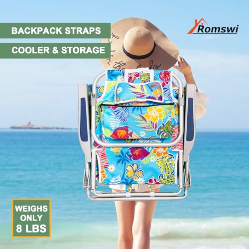 Romswi Tropical Print 2-Pack Aluminum Folding Beach Chairs with Cooler & Cup Holder