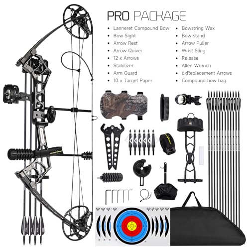 Compound Bow for Hunting & Target Shooting - Right Hand, 0-70 lbs, Adjustable, 25-31" Draw, Up to 320 fps - Black, Variation of This Listing