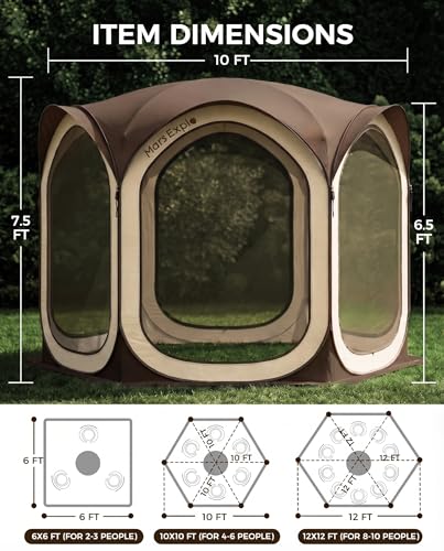 Pop Up House Room Tent Canopy Sun Shade Shelter 10x10 Ft Brown - Portable Outdoor Gazebo