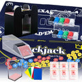 Casino Poker Set with Chips, Cards, Shuffler & Felt Table - Blue
