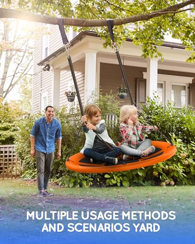 Everyfun 43-Inch Saucer Tree Swing for Kids & Adults, Orange, 700lbs Capacity
