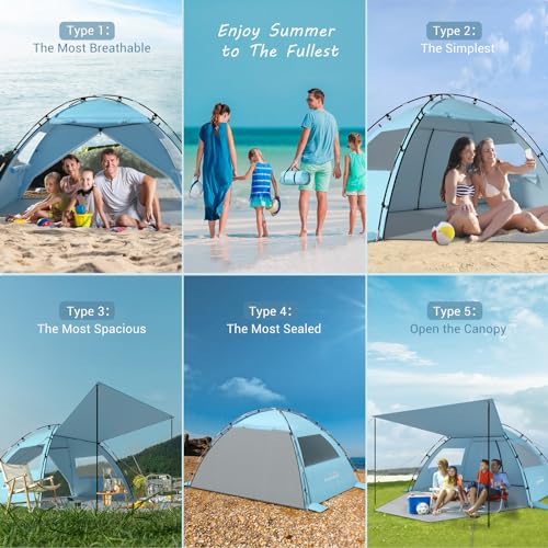 Beach Tent Sun Shelter with Canopy for 4-5 People - Sky Blue - Elegear CumbreX™