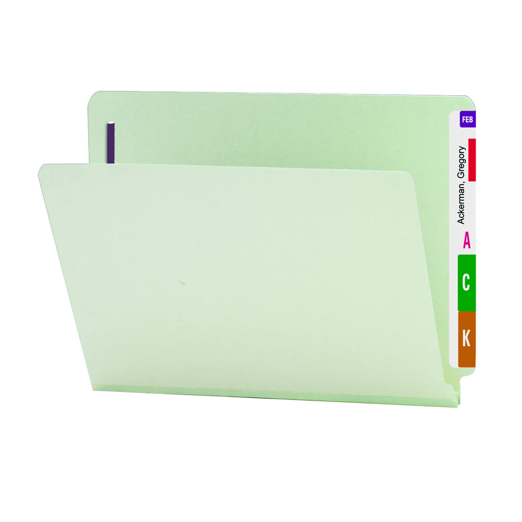 Smead End Tab Pressboard Fastener File Folder, SafeSHIELD, 2, 25 Mm Expansion, Letter Size, Gray, Green, 25 Count, 34705