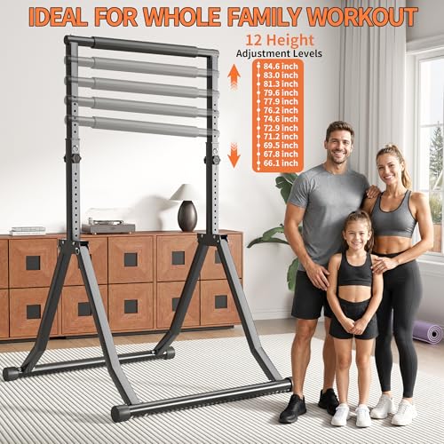 Foldable Pull Up Bar Station 66-85 Inch Adjustable Power Tower for Home Gym - Space Saving & Heavy Duty
