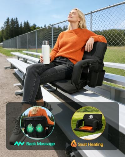 HOPERAN 25-Inch Black Heated Stadium Seat with Massage and Dual Control