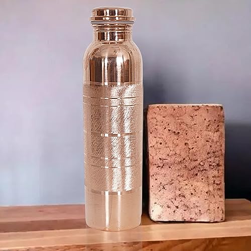 Copper Water Bottle 34 Oz Leak Proof with Pitambari Powder - Pure Copper Bottle