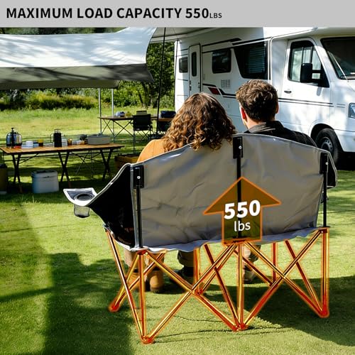 AERGERGER Double Camping Chair for 2 People - Heavy Duty Folding Loveseat with Cup Holders