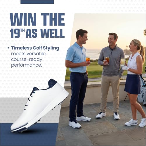 Waterproof Golf Shoes for Men - Skechers Tempo Spiked Golf Shoe White Navy 10