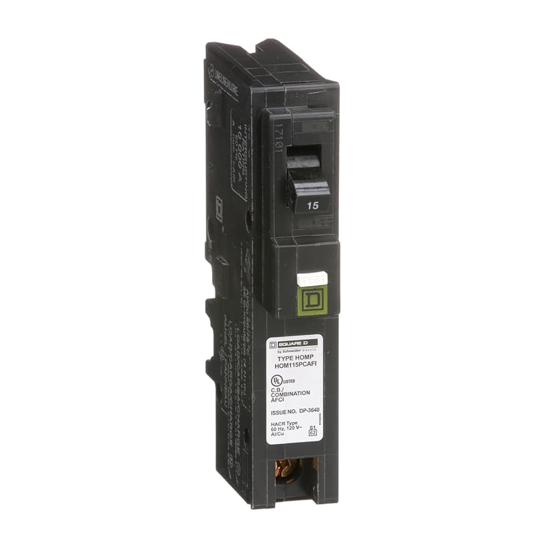 15 Amp CAFCI/GFCI Plug-On-Neutral Single-Pole Breaker for Homeline - 120V, 10kA (HOM115PCAFIC) Variation: Breaker, 15-Amp