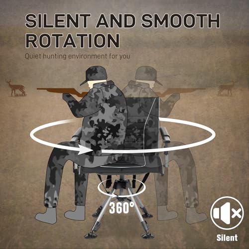Ever Advanced 360° Silent Swivel Hunting Chair with Armrests, Adjustable Folding Seat Supports 400lbs for Outdoor & Hunting