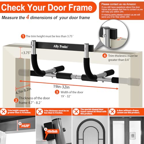 Ally Peaks Silver Pull Up Bar for Doorway - Heavy Duty Steel, Max 440 lbs, Multi-Grip Fitness Trainer