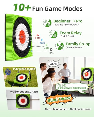 Tailbb Green Axe Throwing Game Set with Bristle Target & 12 Axes for Indoor Outdoor Fun