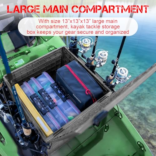 Heavy Duty Kayak Fishing Crate with 4 Rod Holders, 13x13in Tackle Storage Box