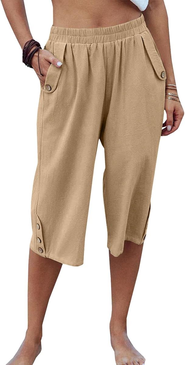 Veatzaer Women's Capri Harem Pants - Elastic Waist, Pockets, Casual Loose Fit | Sizes S-XXL