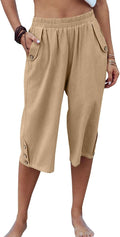 Veatzaer Women's Capri Harem Pants - Elastic Waist, Pockets, Casual Loose Fit | Sizes S-XXL