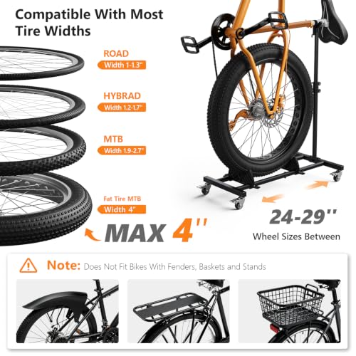 Black 2-Pack Vertical Bike Stand with Wheels - Adjustable Indoor Bicycle Storage Rack for Garage & Apartment, Fits Bikes Up to 29"