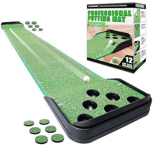 CHAMPKEY Indoor Golf Putting Green with Pong Game Lite Version - 9.9ft Practice & Social Fun