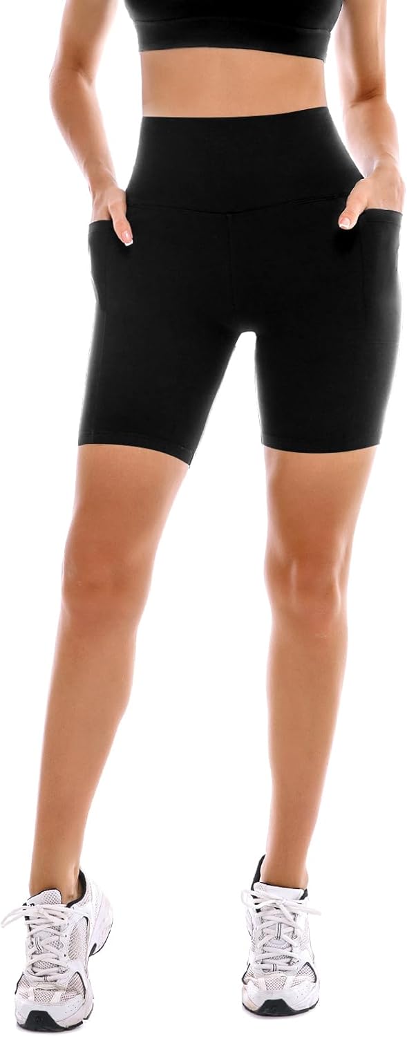 SINOPHANT Biker Shorts - High Waist, Buttery Soft Fabric with Pockets for Yoga & Gym | 2 Pack
