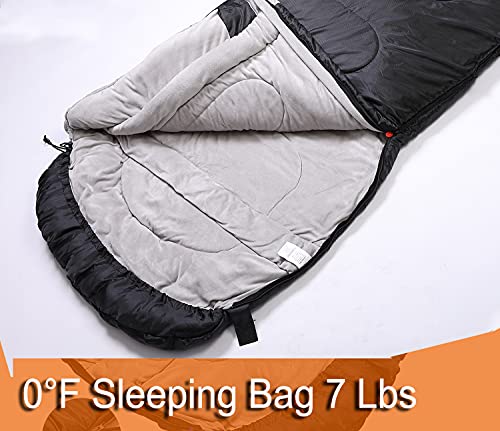 LONDTREN Black Flannel 0°F Winter Sleeping Bag for Adults - Extra Large 90x40in